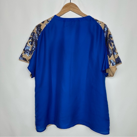 Tracy Reese x Neiman Marcus Blue Sequin Short Sleeve Blouse Top XXL - Picture 8 of 11